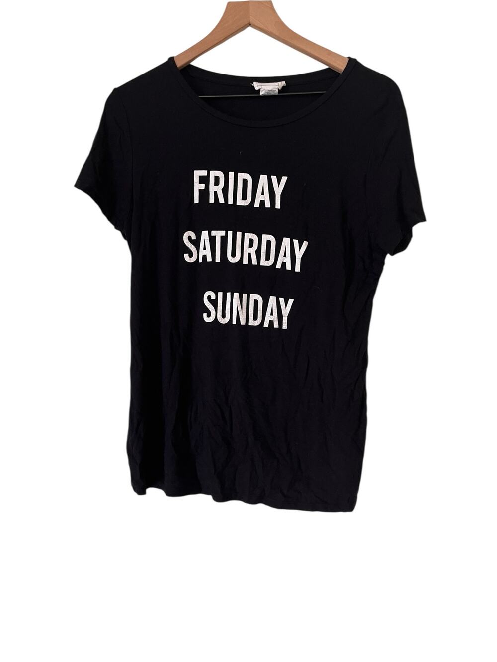 For the Republic Womens Black White Friday Saturday Sunday Tee Size Large